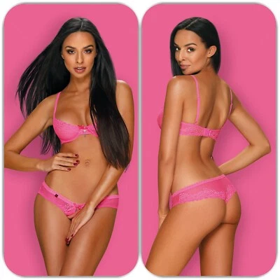 SeXy 2 tlg Spitzen Bügel BH Set Dessous Ouvert String Tanga pink Obsessive GoGo - Bild 1 von 4