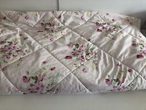 Country Cottage Floral Reversible Quilted Bedspread Cover 77 X 77" Double