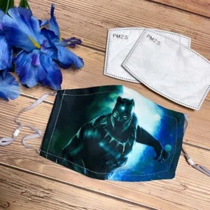 Washable Reusable Superhero Black Panther Adults Face Mask Mouth + 2 Filters - Picture 1 of 9