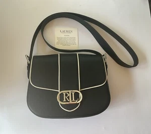 LAUREN Ralph Lauren New Black Leather Pebbled Crossbody Bag Logo Dust Bag - Picture 1 of 23