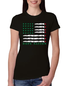 Camiseta Junior Dope Nation Flag Mary Jane Fumar Hierba Mujer Calce Ajustado - Imagen 1 de 6