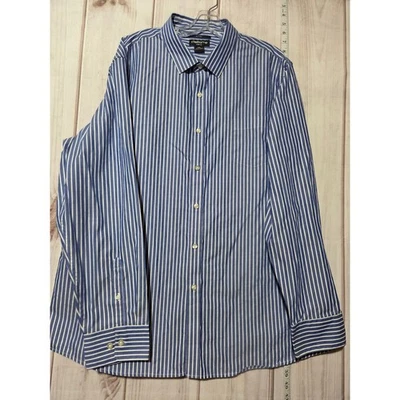 Camisa Claiborne Para Hombres XXL Delgada Azul Blanco Rayas Abotonada 80S 2 Capas Algodón Foto 1 de 4