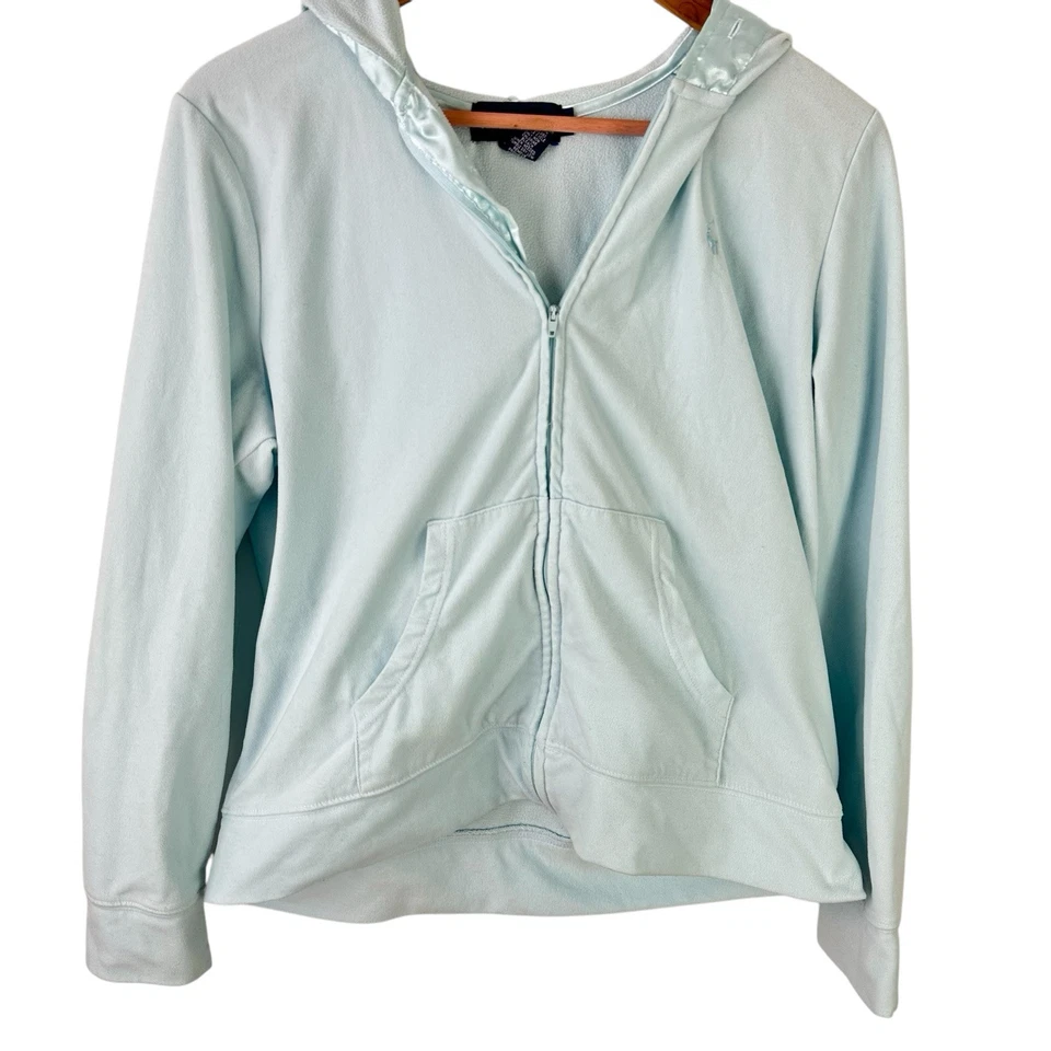 Polo Ralph Lauren 连帽衫女式大号浅绿色全拉链口袋拉链标志 — 第 1/4 张图片