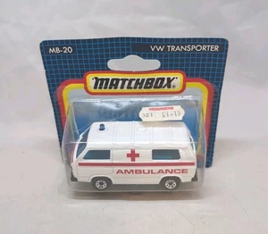 MB20 Matchbox VW TRANSPORTER " RED AMBULANCE On Blue Grid Card With CHINA Base - Picture 1 of 6