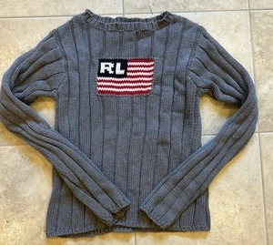 Vintage Ralph Lauren Polo Jeans Co Crew Neck Gray Sweater USA Youth Girls XL - Picture 1 of 5