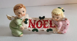 Lefton Junge & Mädchen Engel NOEL Rollbanner 703 Weihnachten Vintage LESEN - Bild 1 von 11