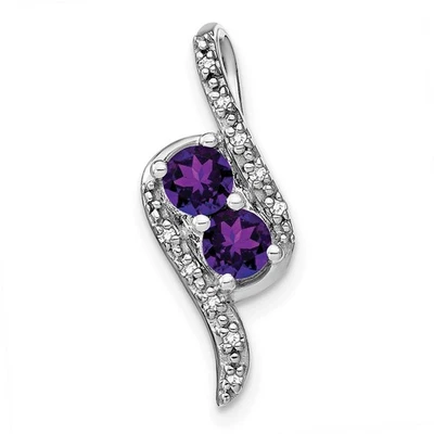 14k White Gold 2-Stone Round Amethyst and Diamond Chain Slide Pendant 2gm - Image 1 of 4