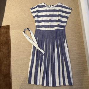 Hobbs Women's Blue Striped Cap Sleeve UK 12 Immaculate Dress With Tie Belt - Picture 1 of 4