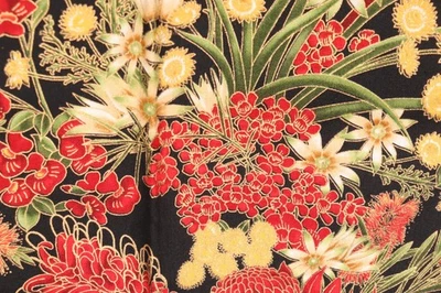 45"L x 44"W Robert Kaufman Fabric Under the Australian Sun Red Yellow Flowers - Image 1 of 4