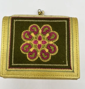 Princess Gardner Geldbörse Münzbörse Gold Leder bestickt Blume 50er Jahre - Bild 1 von 15