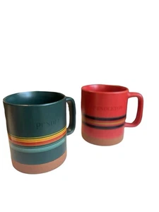 2 tazas de café Pendleton Woolen Mills rayas rojas verdes parques nacionales 18 oz - Imagen 1 de 8