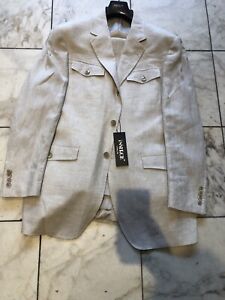 NEW INSERCH MENS 100% LINEN Tan SUIT LINED  4 Pockets STYLISH SIZE M