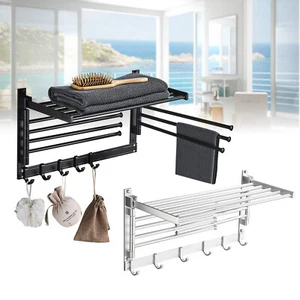 Bathroom Towel Holder Rack Space Aluminum Swivel Towel Rack with Swing Arms - Picture 1 of 23