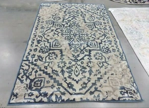 CREAM / BLUE 5'-3" X 7'-6" Stained Rug, Reduced Price 1172586638 VTG135-7340-5 - Picture 1 of 4