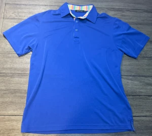 Bugatchi Mens Polo Short Sleeve Shirt Blue Rainbow Collar Size Medium M - Picture 1 of 6