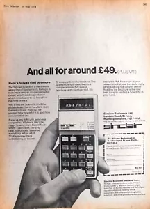 Calculadoras de bolsillo Sinclair 'Scientific' 1974 anuncio impreso original 744J - Imagen 1 de 1