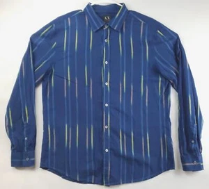 Armani Exchange Shirt Mens Large Blue Yellow Striped Long Sleeve Cotton - Picture 1 of 11