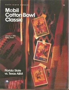 COTTON BOWL-JAN 1 92-FLORIDA STATE SEMINOLES V TEXAS A&M AGGIES COMPLETE PROGRAM - Picture 1 of 1