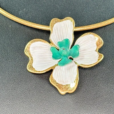 Collar Flor Madera Perro Robert Lee Morris Soho Tono Dorado y Esmalte Torque Nuevo con Etiquetas Foto 1 de 4