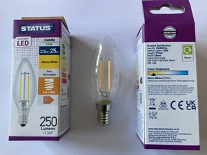 3 x 25 Watt Small Screw in Clear Candle light Bulbs = 2 .5W LED E14 SES Lamps F - Picture 1 of 4