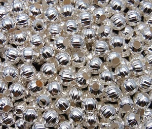 50 Pcs 8mm Silver Plated Corrugated Round Melon Spacer Beads Craft Findings J46 - Picture 1 of 1