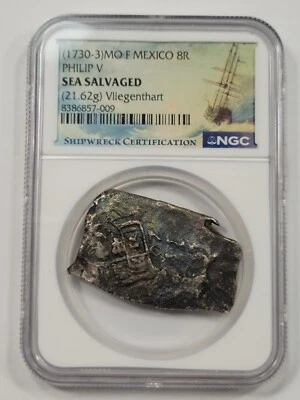 1730-33 Cob 8 Reales VLIEGENTHART SHIPWRECK NGC Certified Treasure Coin *J731 - Image 1 of 4