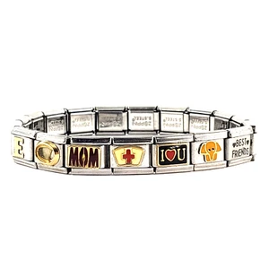 18K Gold Stainless Steel ZOPPINI Bracelet Italian Stretch Charm Mom Friend Love - Picture 1 of 6