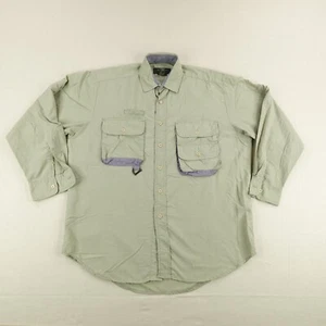 Vintage Orvis Shirt Mens Medium Green Fly Fishing Button Up Roll Tab Vented 90s - Picture 1 of 11