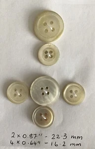 6 VTG Mother Of Pearl/Natural 4-Hole Sew Through Buttons~2 Sizes~Good Condition - Picture 1 of 3