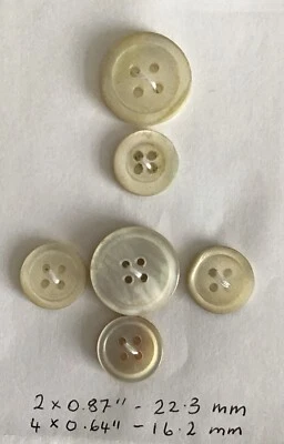 6 VTG Mother Of Pearl/Natural 4-Hole Sew Through Buttons~2 Sizes~Good Condition - Image 1 of 3