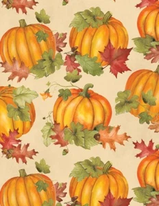 Autumn Fabric - Colors of Fall Leaf Pumpkin Leaves Beige - Wilmington YARD - Picture 1 of 1