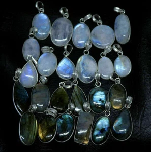 20pcs Moonstone Labradorite Gemstone Bezel Pendants 925 Silver Plated wh-34 - Picture 1 of 1