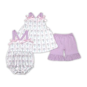 Toddler Girls Sibling Purple Floral Tunic Top Shorts Set Romper - Picture 1 of 3