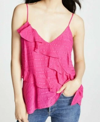 $198 NWT PARKER SzXS HARPER RUFFLED SLEEVELESS ASYMMETRIC SILK TANK BRIGHT PINK - Image 1 of 4