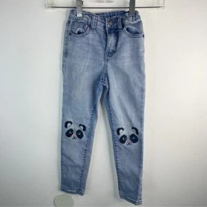 CAT &.JACK Girls Kids Light Blue Skinny Jeans with Cute Cats on the Knees Size 5 - Picture 1 of 5