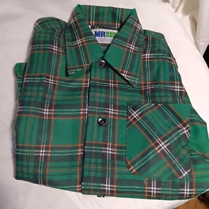 BOYS  7 Vintage 1970's DEE CEE FLANNEL GREEN HIPPY MOD SHIRT USA NEW NOS - Picture 1 of 8