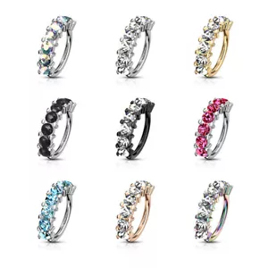 7 Gem CZ Lined Hoop Nose Ear Lip Cartilage Helix Daith Rook Tragus Rings - Picture 1 of 13