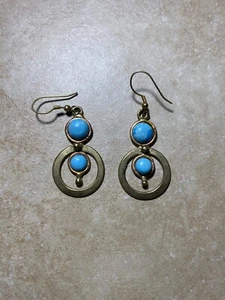 Turquoise Copper And Gold Color Dangling Earrings - Picture 1 of 2