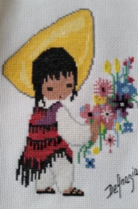 Finished Cross Stitch ~ Flower Vendor ~ Southwest ~ 6" x 8" Design - Picture 1 of 2