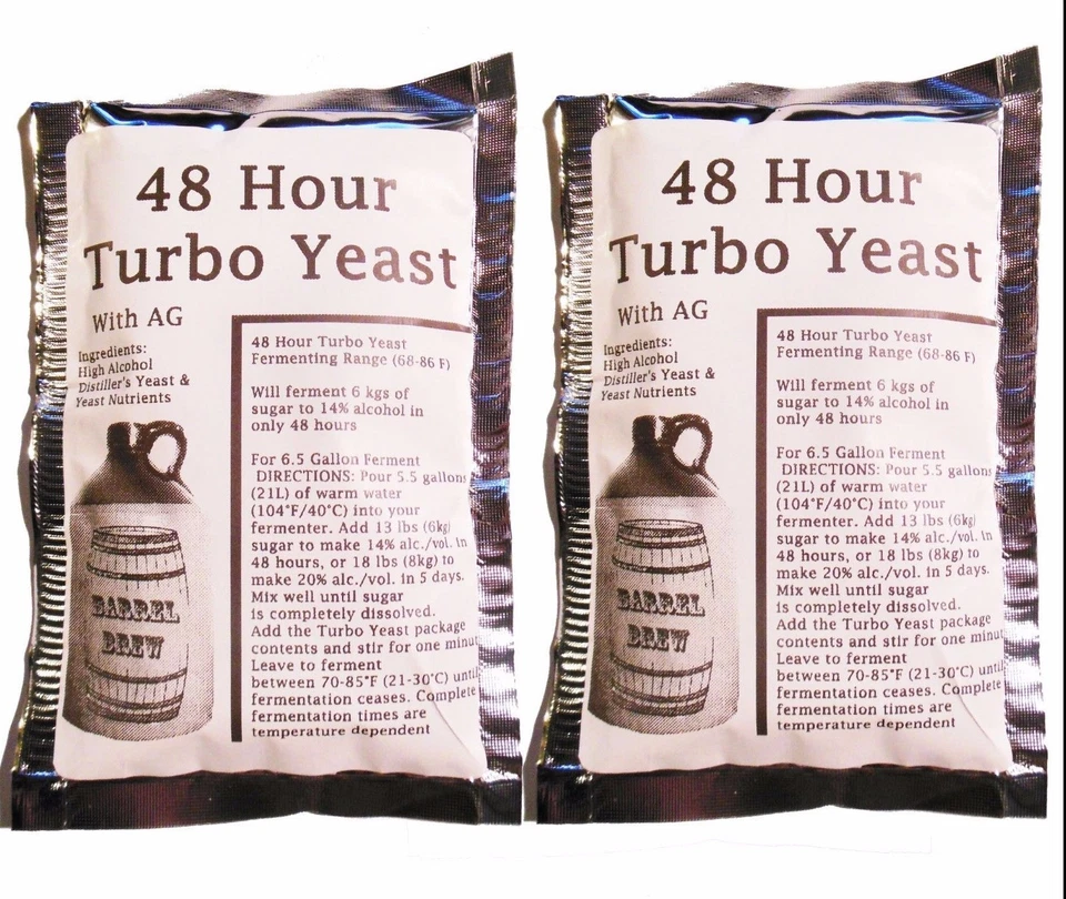 2 Packs 48 Hour Turbo Yeast w/ AG - Moonshine Alcohol Whiskey Rum Vodka 6.5 gal - Image 1 of 1