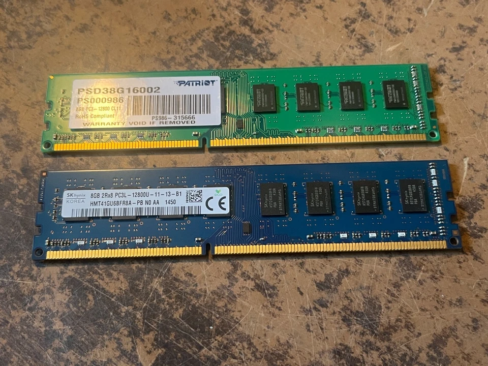 16GB Desktop Computer Ram Kit 2x8GB Patriot / Hynix PC3 / PC3L-12800u - Image 1 of 1
