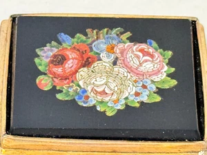 Rare Antique pre 1900 Floral Micro Mosaic Onyx Brooch 14k Yellow Gold 1 1/2 " - Picture 1 of 8