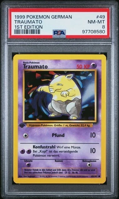 PSA 8 TRAUMATO DROWZEE 49 1ST EDITION GERMAN BASE SET 1999 POKEMON - Image 1 of 2
