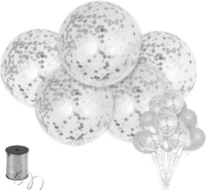 SHIMMER & CONFETTI 15 Pack Large Silver Confetti Balloons - Picture 1 of 5