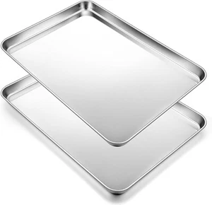 Stainless Steel Cookie Sheet Baking Pan Oven Tray Commercial Baking Sheet 2 Pcs - Picture 1 of 21