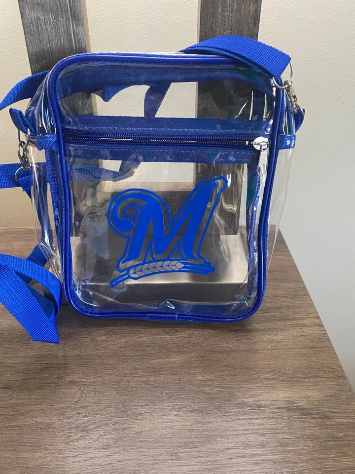 Cartera Bandolera Transparente Azul Rosa Inspirada en Milwaukee Brewers Aprobada por Estadio Foto 1 de 1