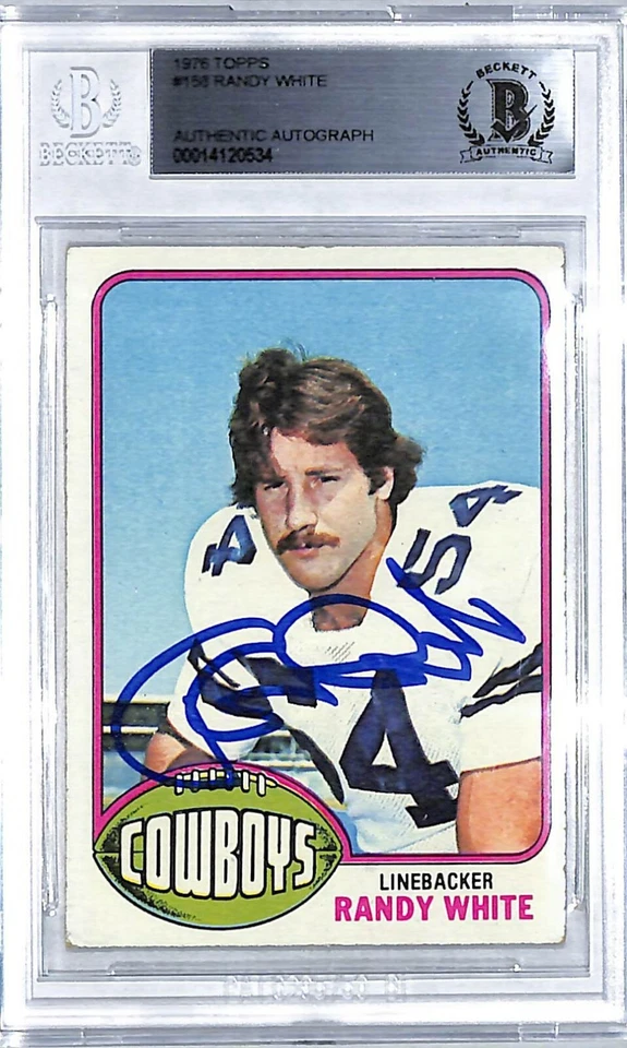 1976 Topps RANDY WHITE Signed Auto Cowboys Rookie Card #158 Beckett BAS Slabbed - Image 1 of 4