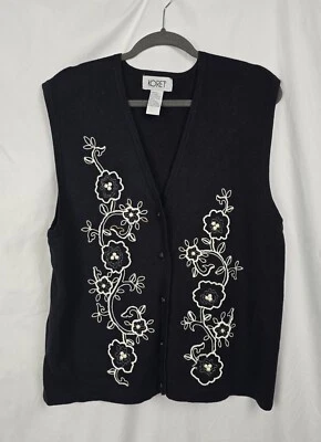Koret Vintage Embroidered Beaded Cottagecore Button-Up Vest Sweater sz L - Image 1 of 4