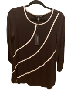 Cable And Gauge Pullover Women’s Black White Size Small 3/4 Sleeve Tunic Top - Picture 1 of 6