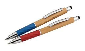 2x Touchpen-Kugelschreiber aus Bambusholz / mit Metallclip / 2 Farben - Bild 1 von 3